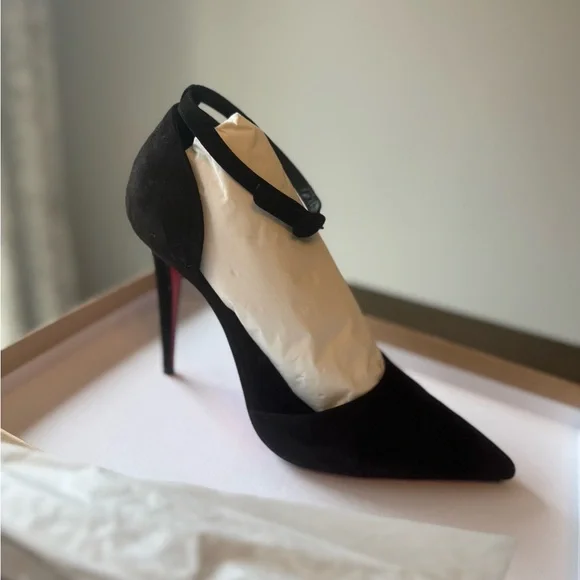 Christian Louboutin Astrids Bride Black Suede Heels - Picture 2 of 14